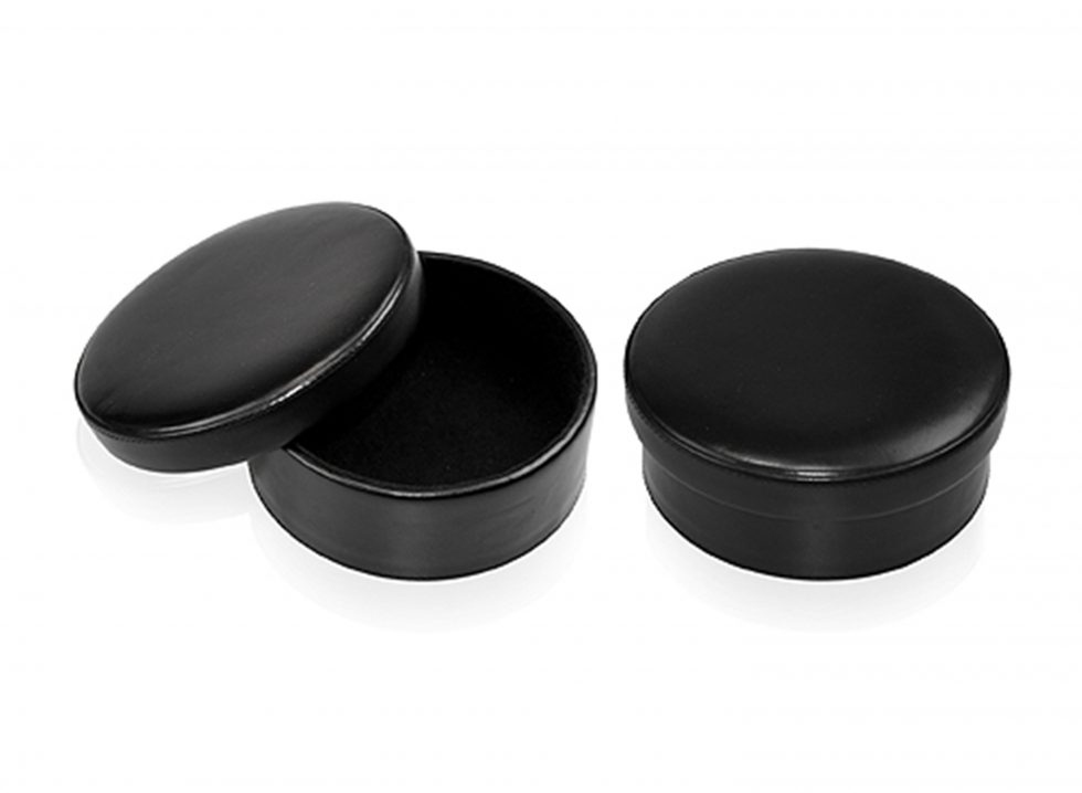 Black Leather Covered Trinket Box Black Leather Covered Trinket Box