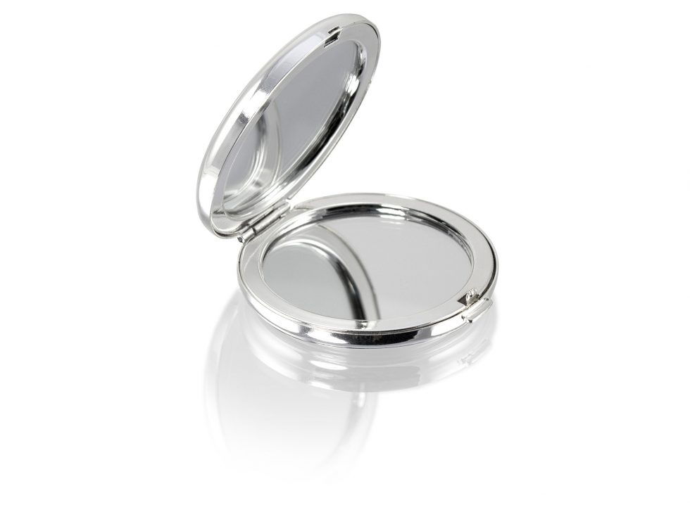 Silver Compact Mirror Open Silver Compact Mirror Open