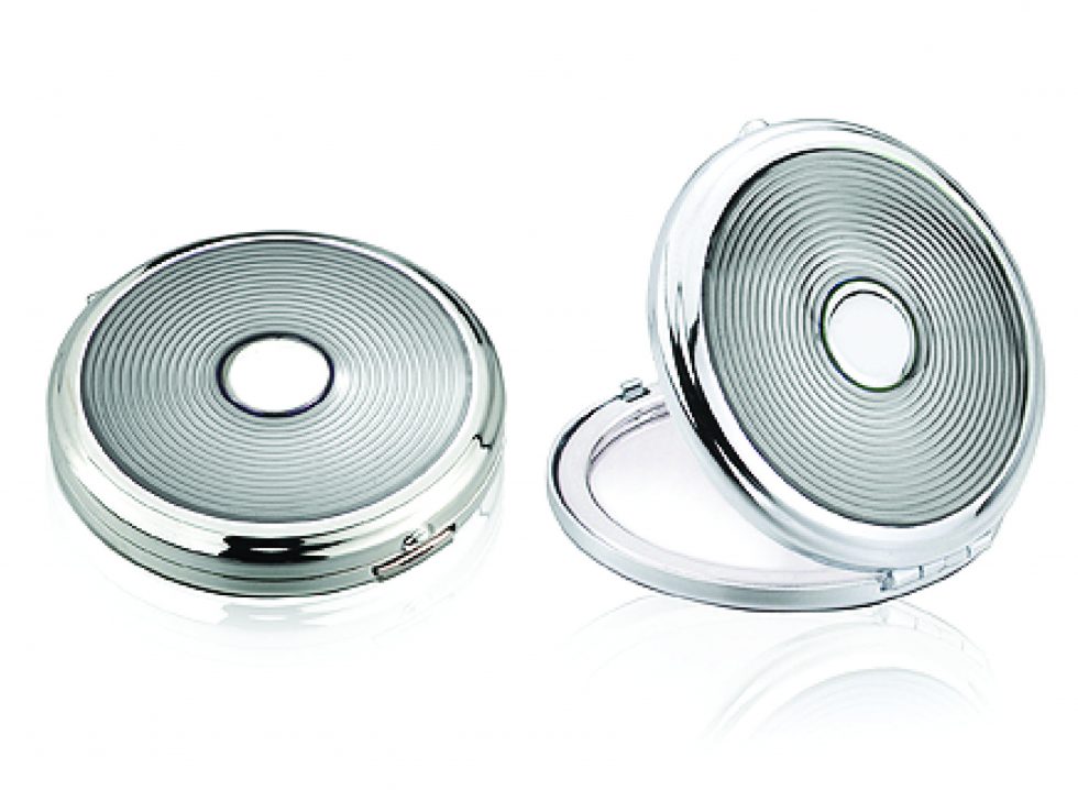 Silver Enamel Compact Mirror Silver Enamel Compact Mirror