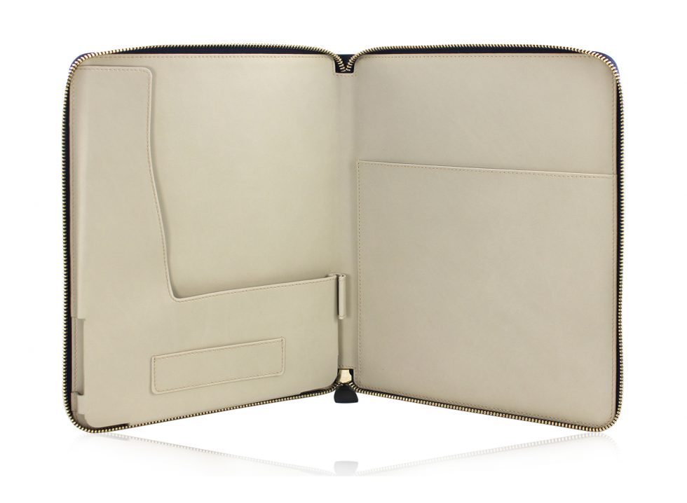 A4 Tan Leather Folio Open