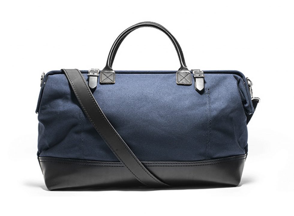 Blue Leather And Canvas Bespoke Weekend Bag