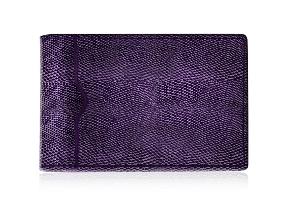 Purple Lizard Skin Effect Leather Id Card Holder