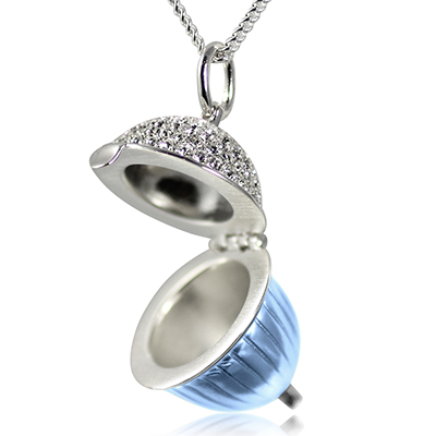 Sterling Silver Acorn Pendant In Blue Enamel