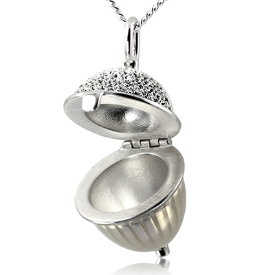 Sterling Silver Acorn Pendant In Silver Enamel