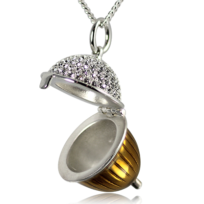 Sterling Silver Acorn Pendant In Gold Enamel