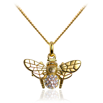 Gold Plated Sterling Silver Bee Pendant With Pave Crystal Gold Plated Sterling Silver Bee Pendant With Pave Crystal
