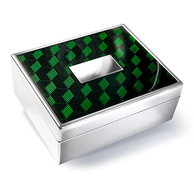 Sg Grn - Silver Plated And Enamel Rectangular Desk Box - X Silver Plated And Enamel Rectangular Desk Box