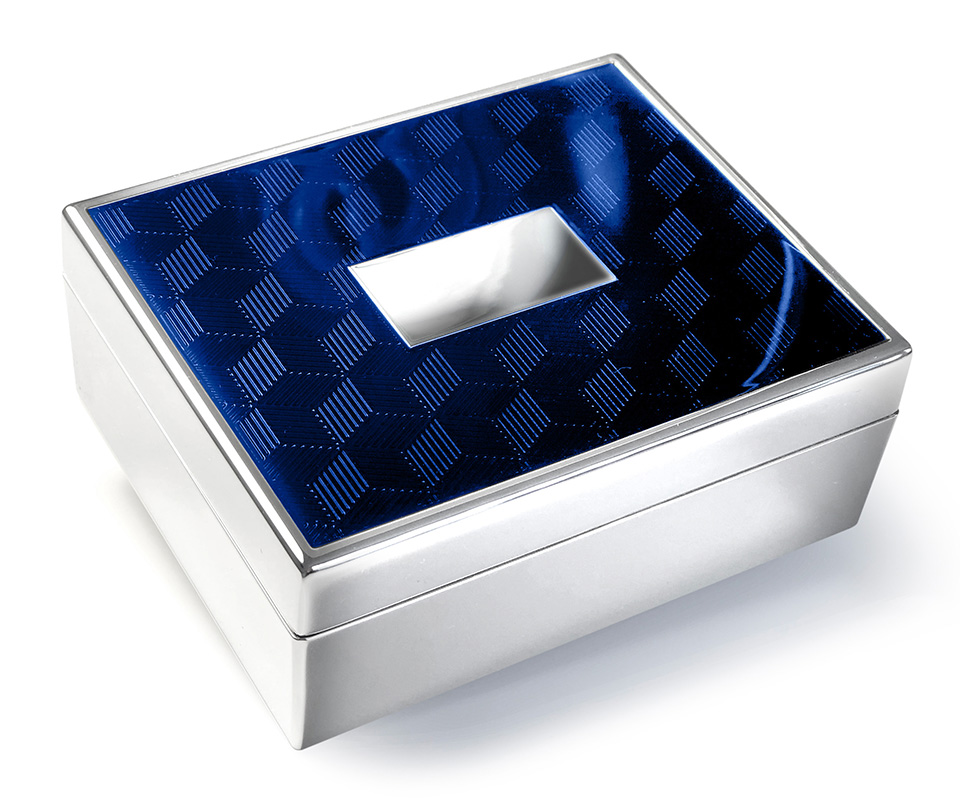 Silver Plated And Enamel Rectangular Desk Box
