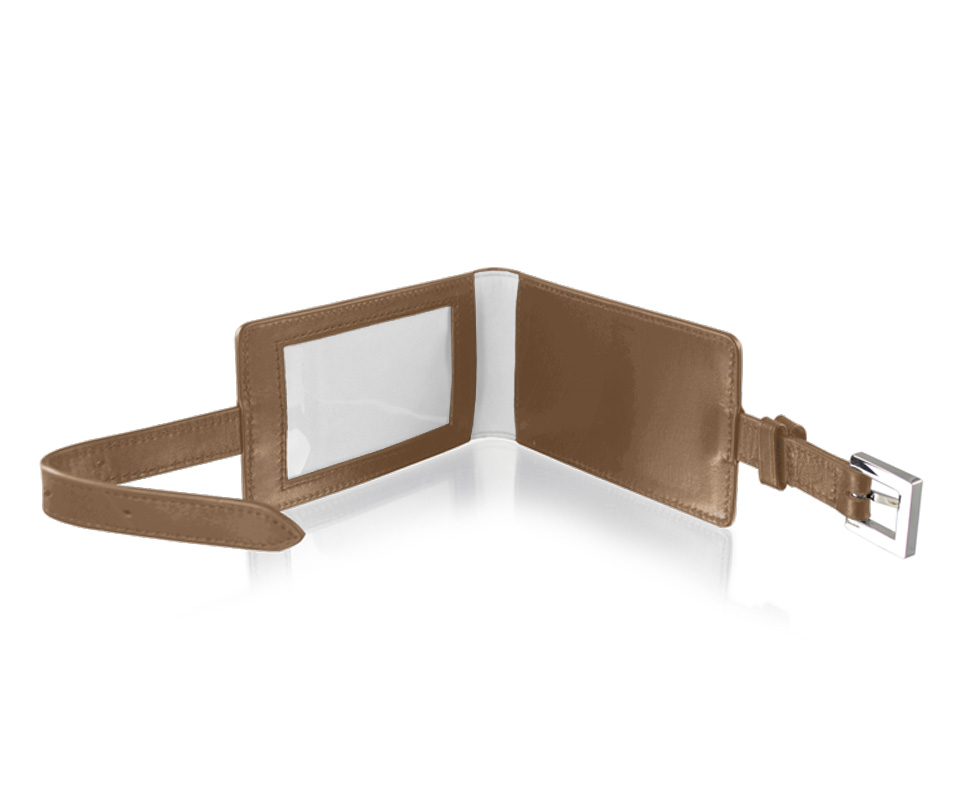 Tan Leather Luggage Tag With Metal Hardware