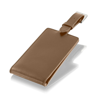 Tan Leather Luggage Tag With Metal Hardware